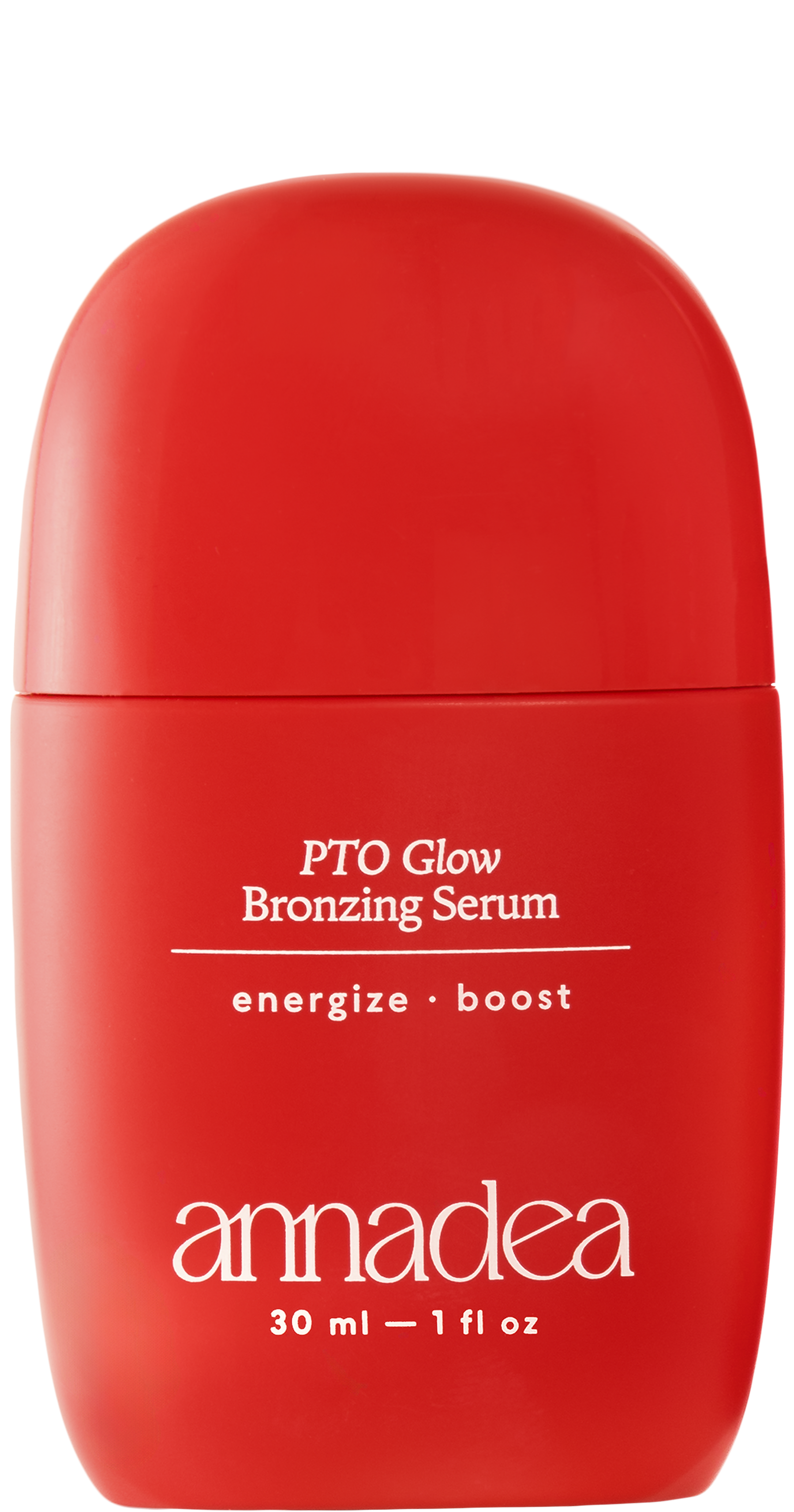 Annadea PTO Glow Bronzing Serum in red matte capsule bottle, 30ml weightless bronzing serum with niacinamide and antioxidant complex for a sun-kissed glow