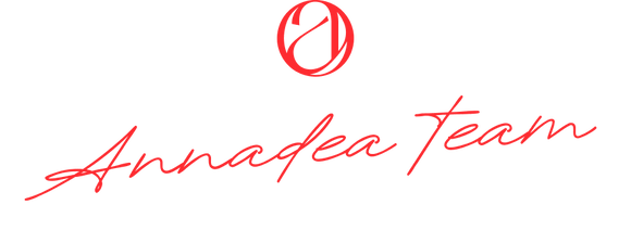 Annadea team signature in red script handwriting with Annadea logo monogram