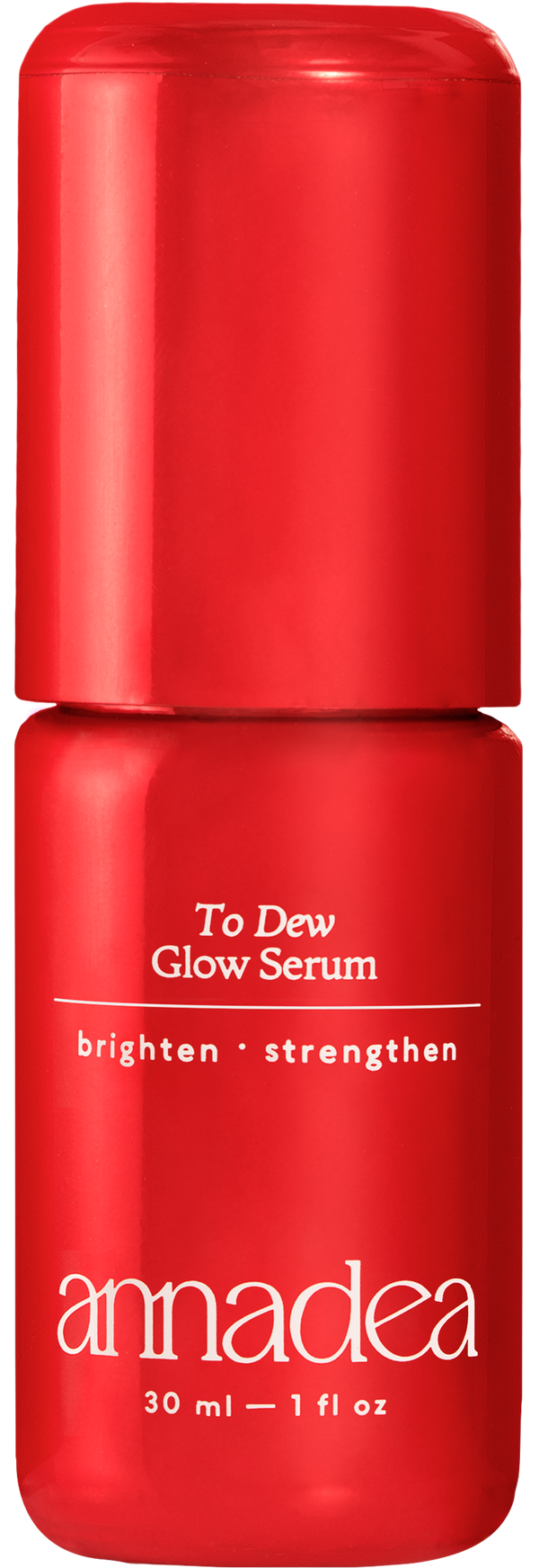 Annadea To Dew Glow Serum in red glossy bottle, 30ml brightening and strengthening hydrating serum with niacinamide, ceramide complex, and hyaluronic acid